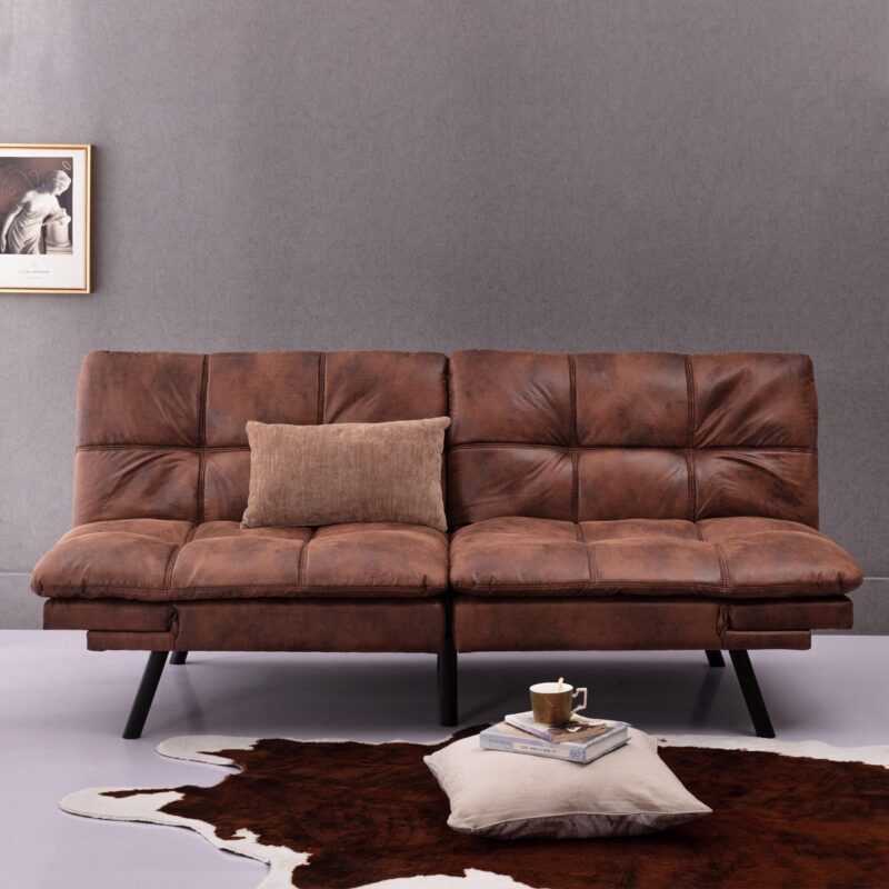 Modern Convertible Memory Foam Futon Sofa Bed & Folding Sleeper Sofa - Brown