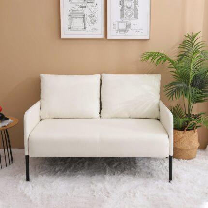 WIIS' IDEA™ Modern Design Fabric Loveseat Sofa Couch With Metal Legs - Beige