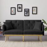 Modern Design Velvet  Sofa Bed With Multiple Adjustable Positions - Black