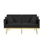 Modern Design Velvet  Sofa Bed With Multiple Adjustable Positions - Black