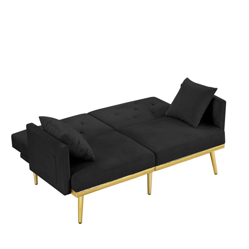 Modern Design Velvet  Sofa Bed With Multiple Adjustable Positions - Black