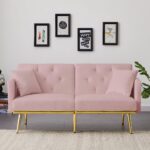 Modern Design Velvet  Sofa Bed With Multiple Adjustable Positions - Pink