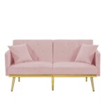 Modern Design Velvet  Sofa Bed With Multiple Adjustable Positions - Pink