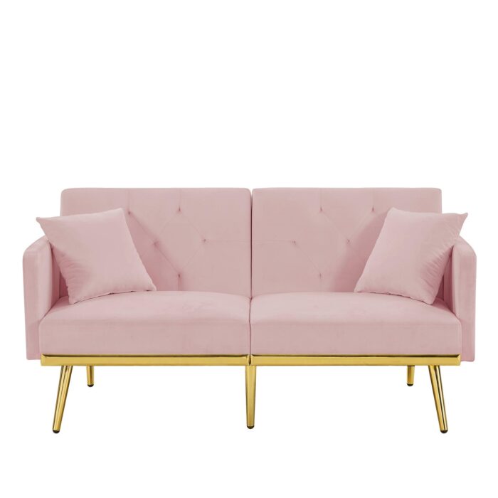 Modern Design Velvet  Sofa Bed With Multiple Adjustable Positions - Pink