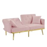 Modern Design Velvet  Sofa Bed With Multiple Adjustable Positions - Pink