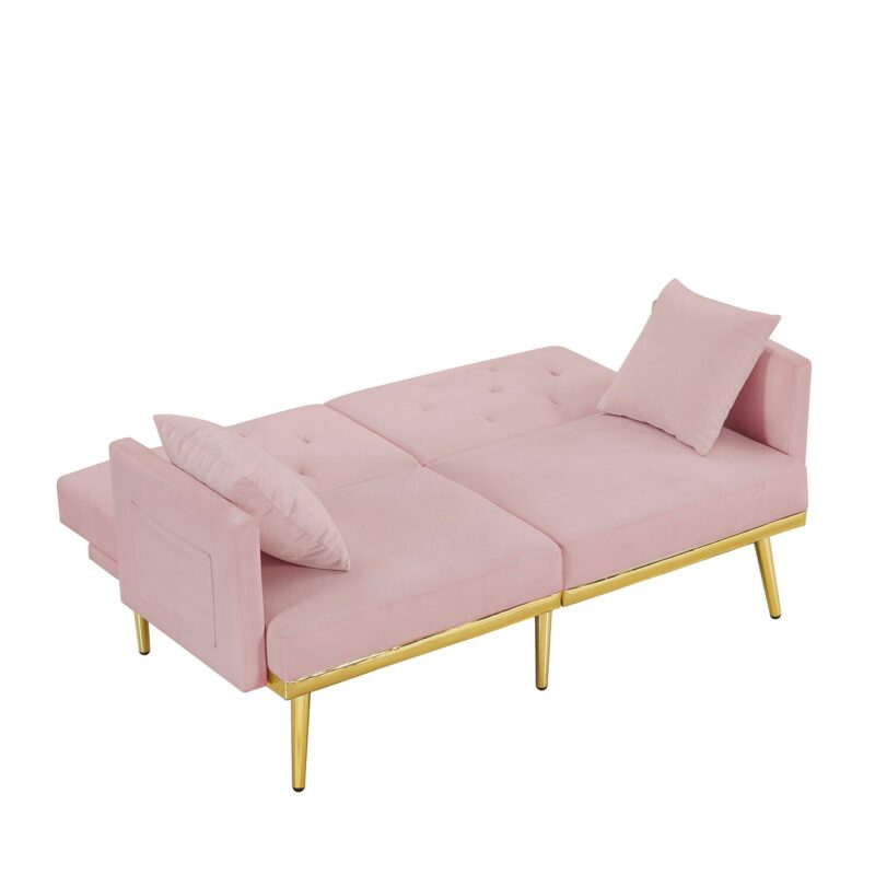 Modern Design Velvet  Sofa Bed With Multiple Adjustable Positions - Pink