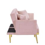 Modern Design Velvet  Sofa Bed With Multiple Adjustable Positions - Pink