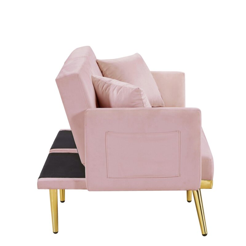 Modern Design Velvet  Sofa Bed With Multiple Adjustable Positions - Pink