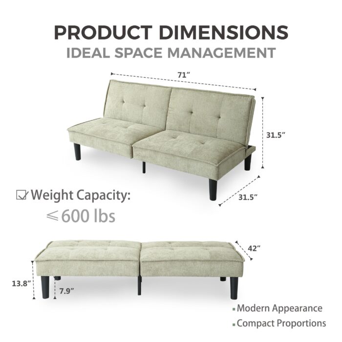 WIIS' IDEA™ Modern Fabric Loveseat Sofa Bed - Beige