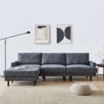 Modern L-shaped Fabric Sofa 3 Seater With Ottoman-Dark gray