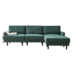 Modern L-shaped Fabric Sofa 3 Seater With Ottoman - Emerald