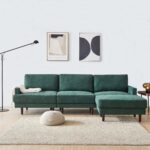 Modern L-shaped Fabric Sofa 3 Seater With Ottoman - Emerald