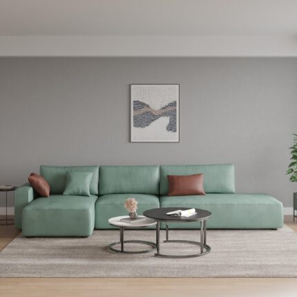 WIIS' IDEA™ Modern L-Shaped Sectional Sofa With Soft Linen Fabrics - Green