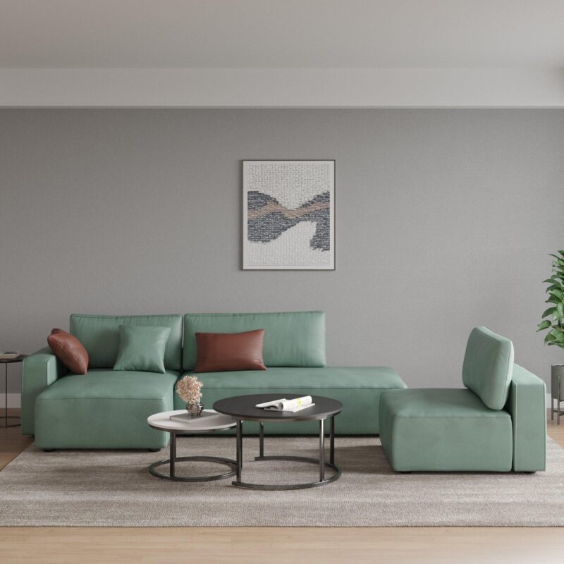 WIIS' IDEA™ Modern L-Shaped Sectional Sofa With Soft Linen Fabrics - Green