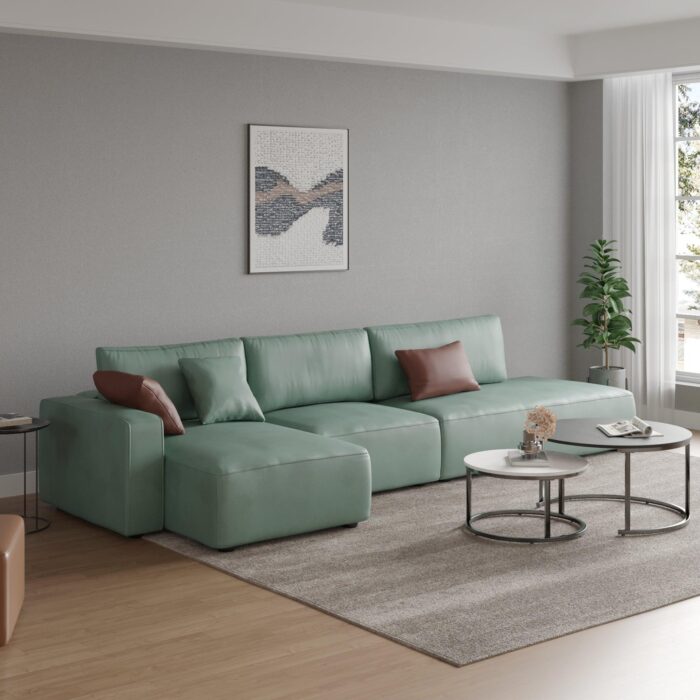 WIIS' IDEA™ Modern L-Shaped Sectional Sofa With Soft Linen Fabrics - Green