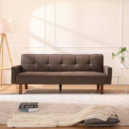 WIIS' IDEA™ Modern Linen Sofa Bed For Living Room - Brown