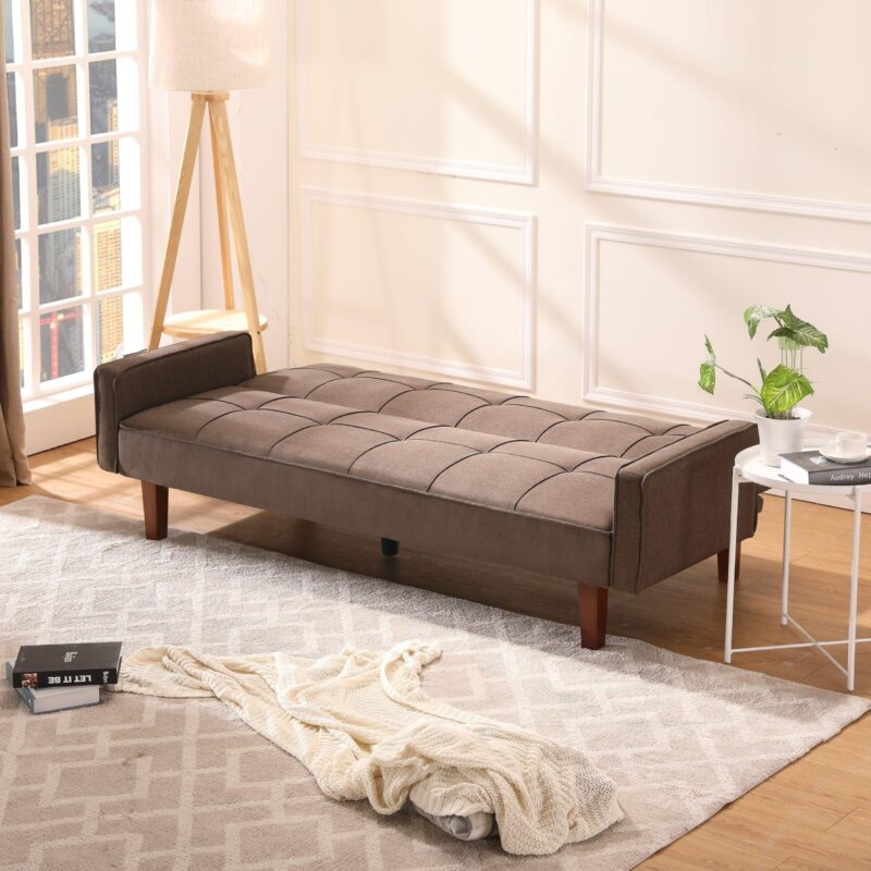 WIIS' IDEA™ Modern Linen Sofa Bed For Living Room - Brown