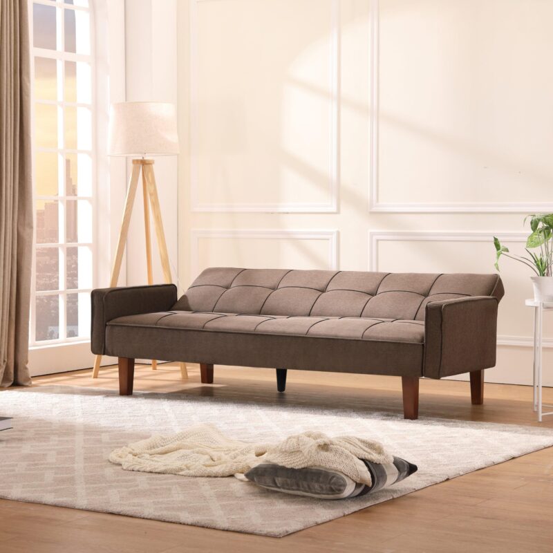 WIIS' IDEA™ Modern Linen Sofa Bed For Living Room - Brown