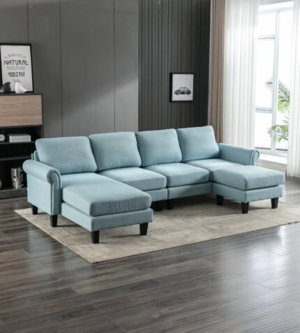 WIIS' IDEA™ Modern Living Room Fabric Sectional  Sofa - Light Blue