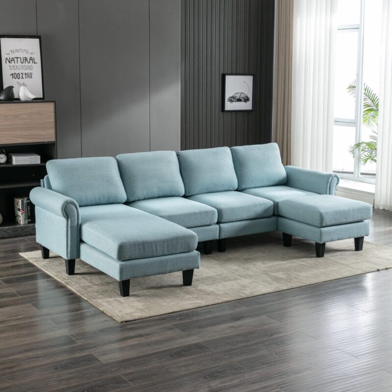 WIIS' IDEA™ Modern Living Room Fabric Sectional  Sofa - Light Blue