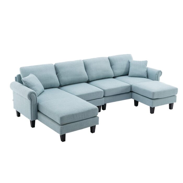 WIIS' IDEA™ Modern Living Room Fabric Sectional  Sofa - Light Blue