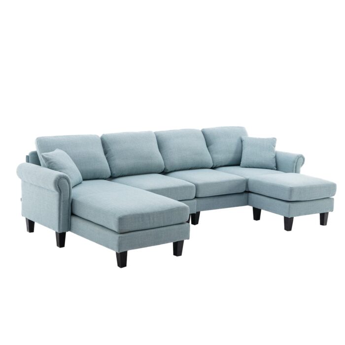 WIIS' IDEA™ Modern Living Room Fabric Sectional  Sofa - Light Blue