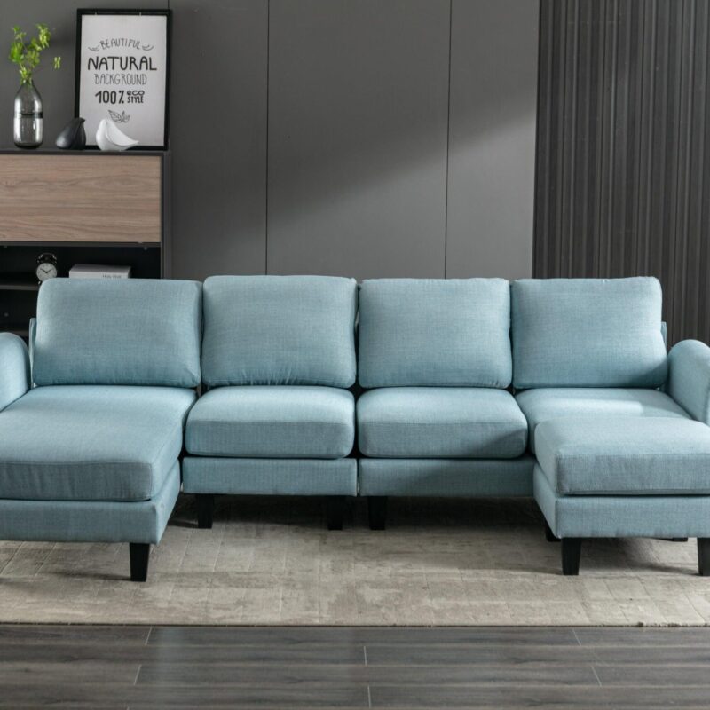 WIIS' IDEA™ Modern Living Room Fabric Sectional  Sofa - Light Blue