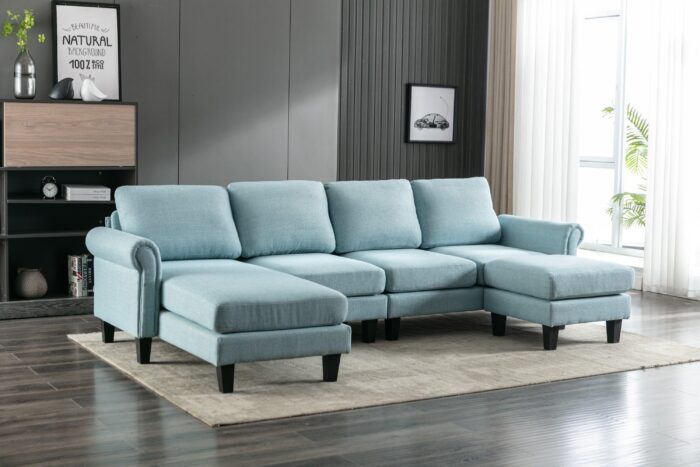 WIIS' IDEA™ Modern Living Room Fabric Sectional  Sofa - Light Blue