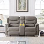 WIIS' IDEA™ Modern PU Leather Loveseat Motion Sofa With Storage Console - Grey