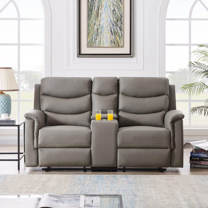 WIIS' IDEA™ Modern PU Leather Loveseat Motion Sofa With Storage Console - Grey