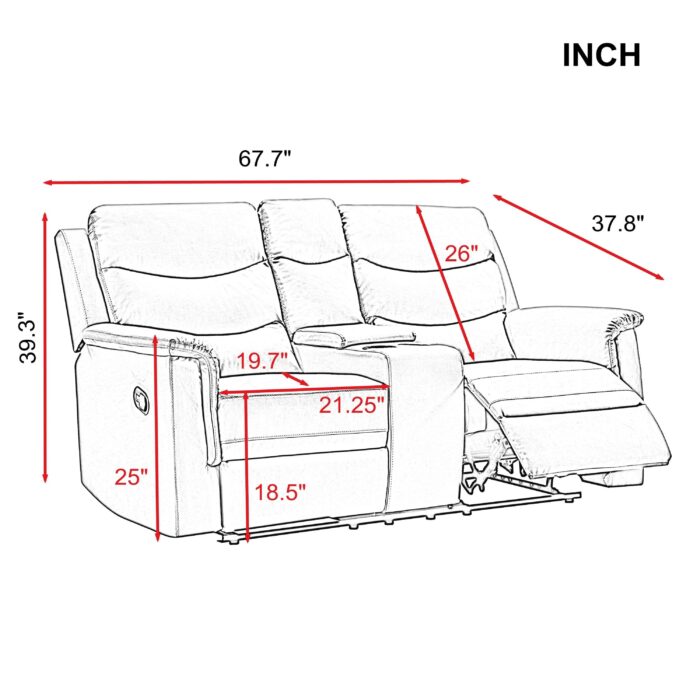 WIIS' IDEA™ Modern PU Leather Loveseat Motion Sofa With Storage Console - Grey