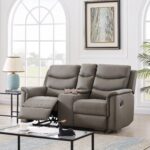 WIIS' IDEA™ Modern PU Leather Loveseat Motion Sofa With Storage Console - Grey