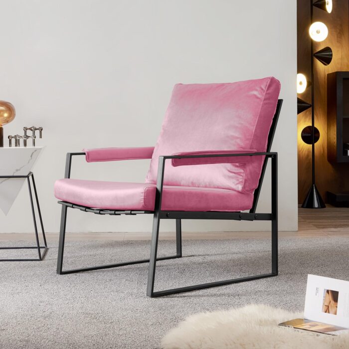 Modern Relax Single Armchair With Velvet Cushion - Pink