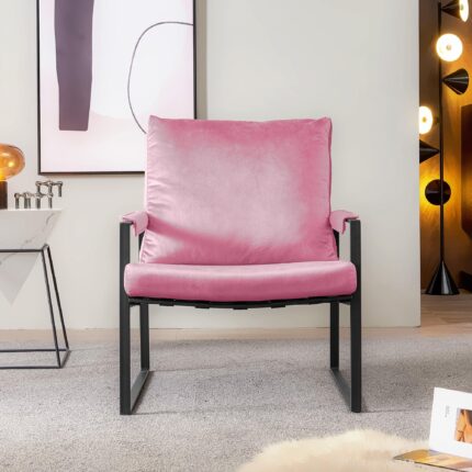 Modern Relax Single Armchair With Velvet Cushion - Pink