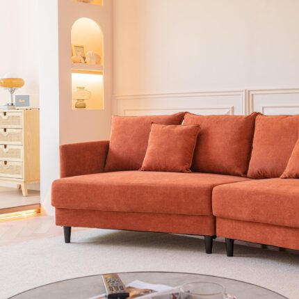 Modern Style Sectional Polyester Sofa With Right Hand Facing Chaise - Orange