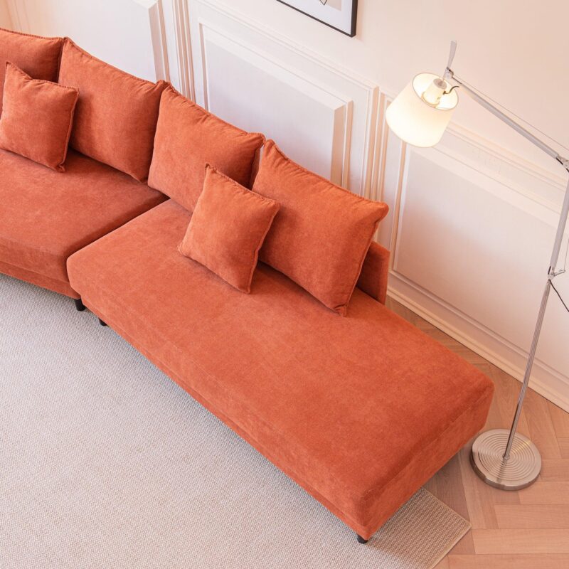 Modern Style Sectional Polyester Sofa With Right Hand Facing Chaise - Orange