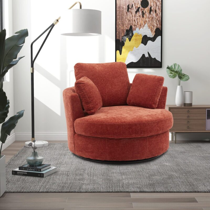 WIIS' IDEA™ Modern Swivel Armchair Sofa With 3 Pillows - Terracotta