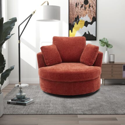 WIIS' IDEA™ Modern Swivel Armchair Sofa With 3 Pillows - Terracotta