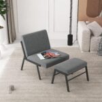 WIIS' IDEA™ Modern Upholstered Linen Armchair With Ottoman - Grey