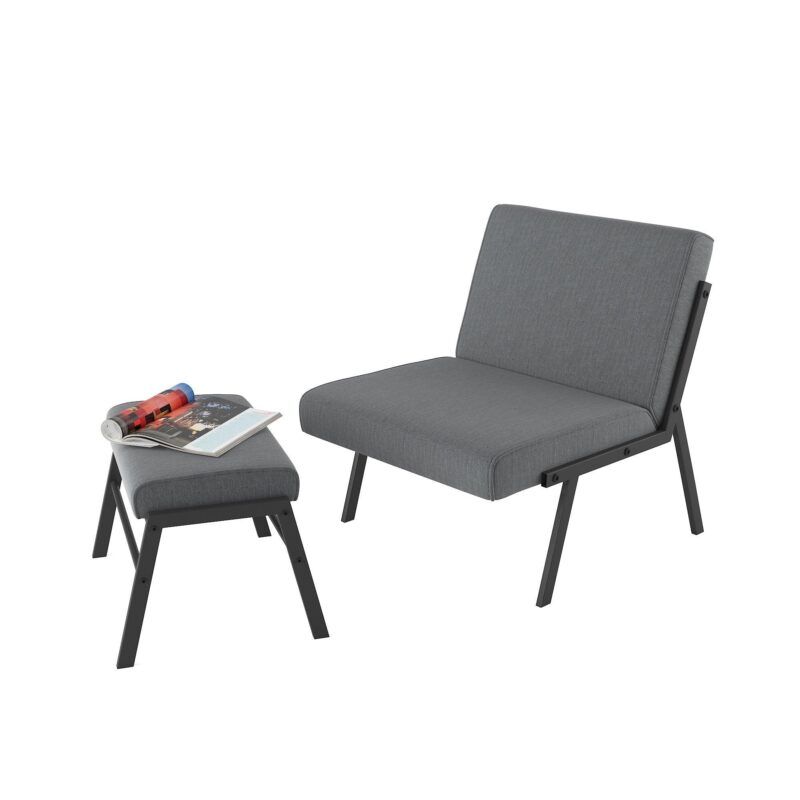 WIIS' IDEA™ Modern Upholstered Linen Armchair With Ottoman - Grey