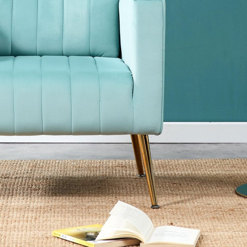 WIIS' IDEA™ Modern Velvet Armchair With Gold Metal Legs - Blue - WIIS' IDEA™ | Original Furniture Online Store