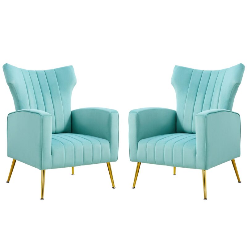 WIIS' IDEA™ Modern Velvet Armchair With Gold Metal Legs - Blue - WIIS' IDEA™ | Original Furniture Online Store