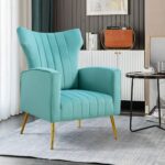 WIIS' IDEA™ Modern Velvet Armchair With Gold Metal Legs - Blue - WIIS' IDEA™ | Original Furniture Online Store