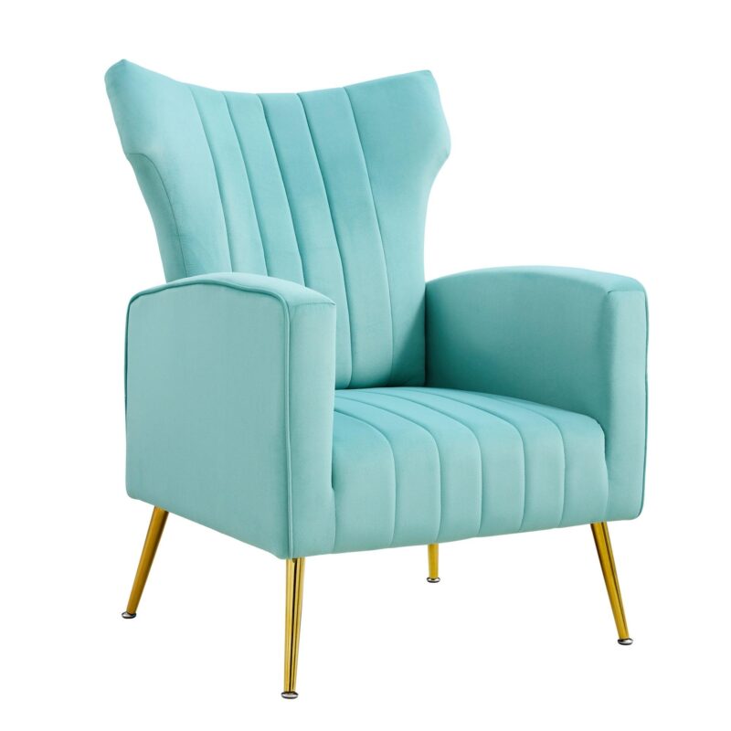 WIIS' IDEA™ Modern Velvet Armchair With Gold Metal Legs - Blue - WIIS' IDEA™ | Original Furniture Online Store