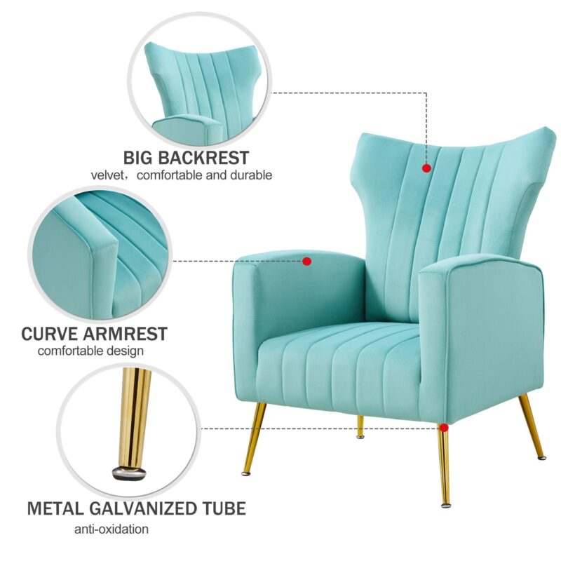 WIIS' IDEA™ Modern Velvet Armchair With Gold Metal Legs - Blue - WIIS' IDEA™ | Original Furniture Online Store