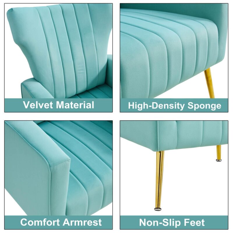 WIIS' IDEA™ Modern Velvet Armchair With Gold Metal Legs - Blue - WIIS' IDEA™ | Original Furniture Online Store