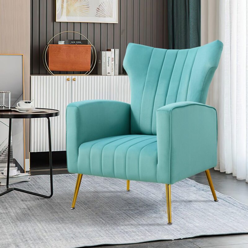 WIIS' IDEA™ Modern Velvet Armchair With Gold Metal Legs - Blue - WIIS' IDEA™ | Original Furniture Online Store