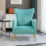 WIIS' IDEA™ Modern Velvet Armchair With Gold Metal Legs - Blue - WIIS' IDEA™ | Original Furniture Online Store