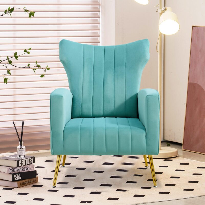 WIIS' IDEA™ Modern Velvet Armchair With Gold Metal Legs - Blue - WIIS' IDEA™ | Original Furniture Online Store