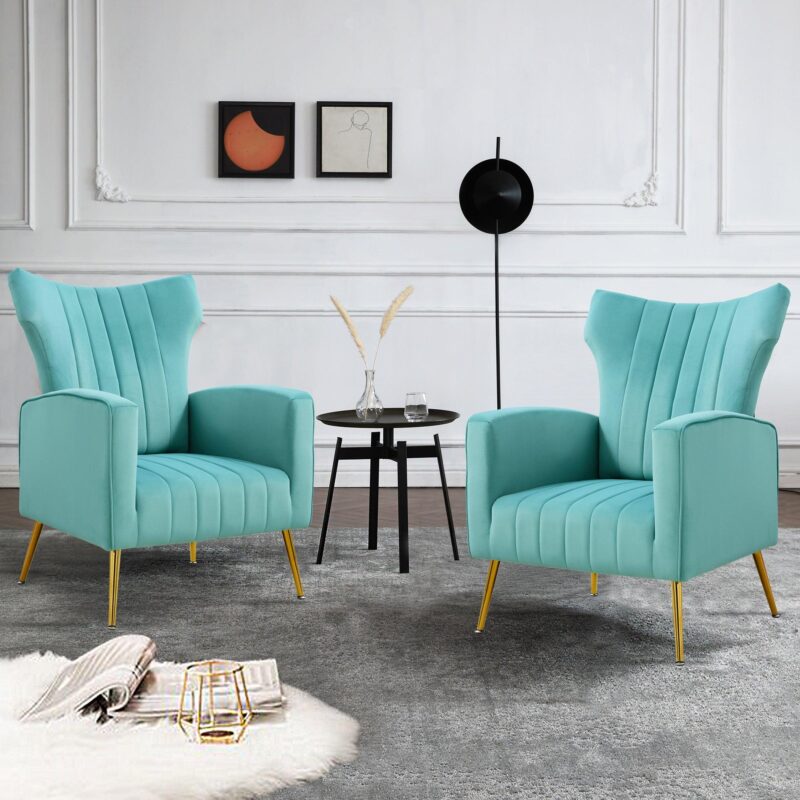 WIIS' IDEA™ Modern Velvet Armchair With Gold Metal Legs - Blue - WIIS' IDEA™ | Original Furniture Online Store